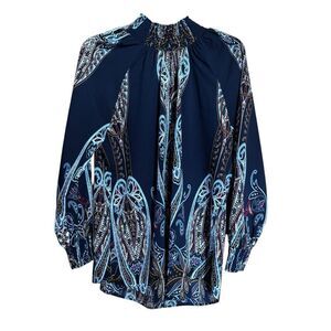 Chicos Mock Neck Top Womens Medium Multicolor Paisley Boho Long Sleeve Blouse